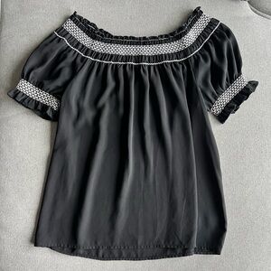 Express Black Off-the-Shoulder Top with White Contrast Trim